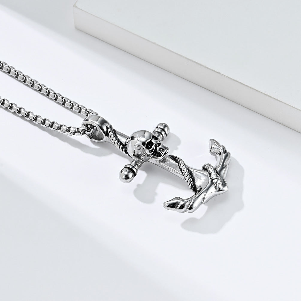 Skull Pendant Necklace For Men Planderful Durable Stainless Steel Boat Anchor Punk Hip Hop Style