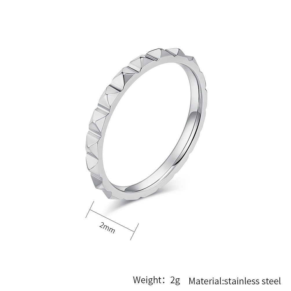 Planderful Titanium Steel Rhombus Ring With Pyramid Lattice Tail For Women Stylish Everyday Genie