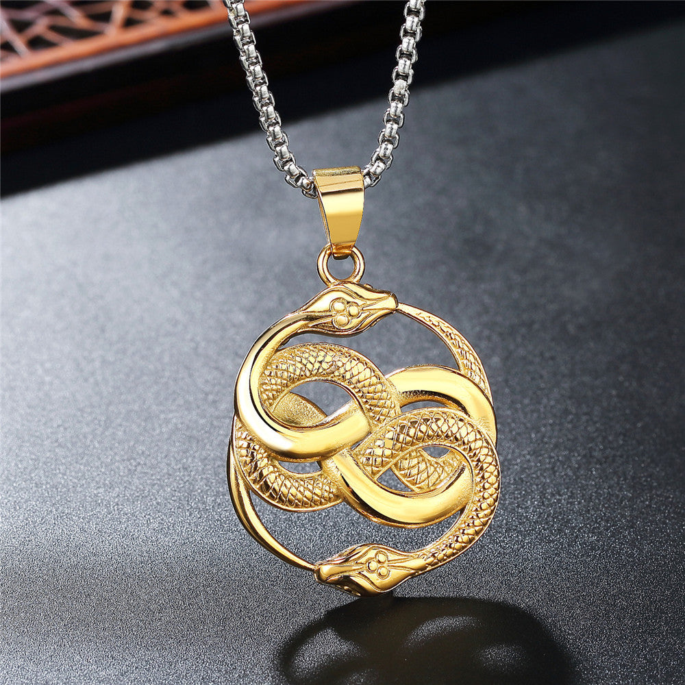 Stainless Steel Double Snake Pendant Unisex MustHave Jewelry Protection Symbol By Planderful Everyday Genie Collection