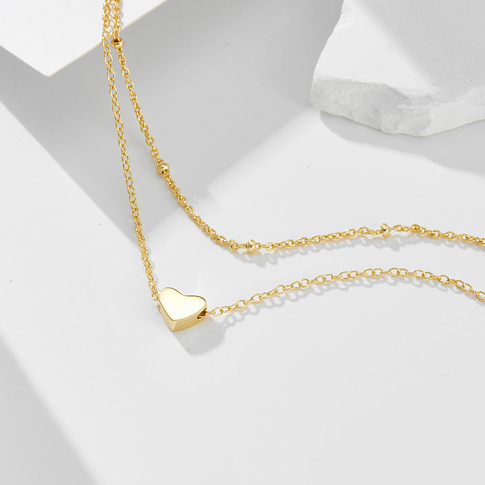 S925 Sterling Silver Double Chain Heart Pendant Anklet Gold-Plated Love Foot Bracelet