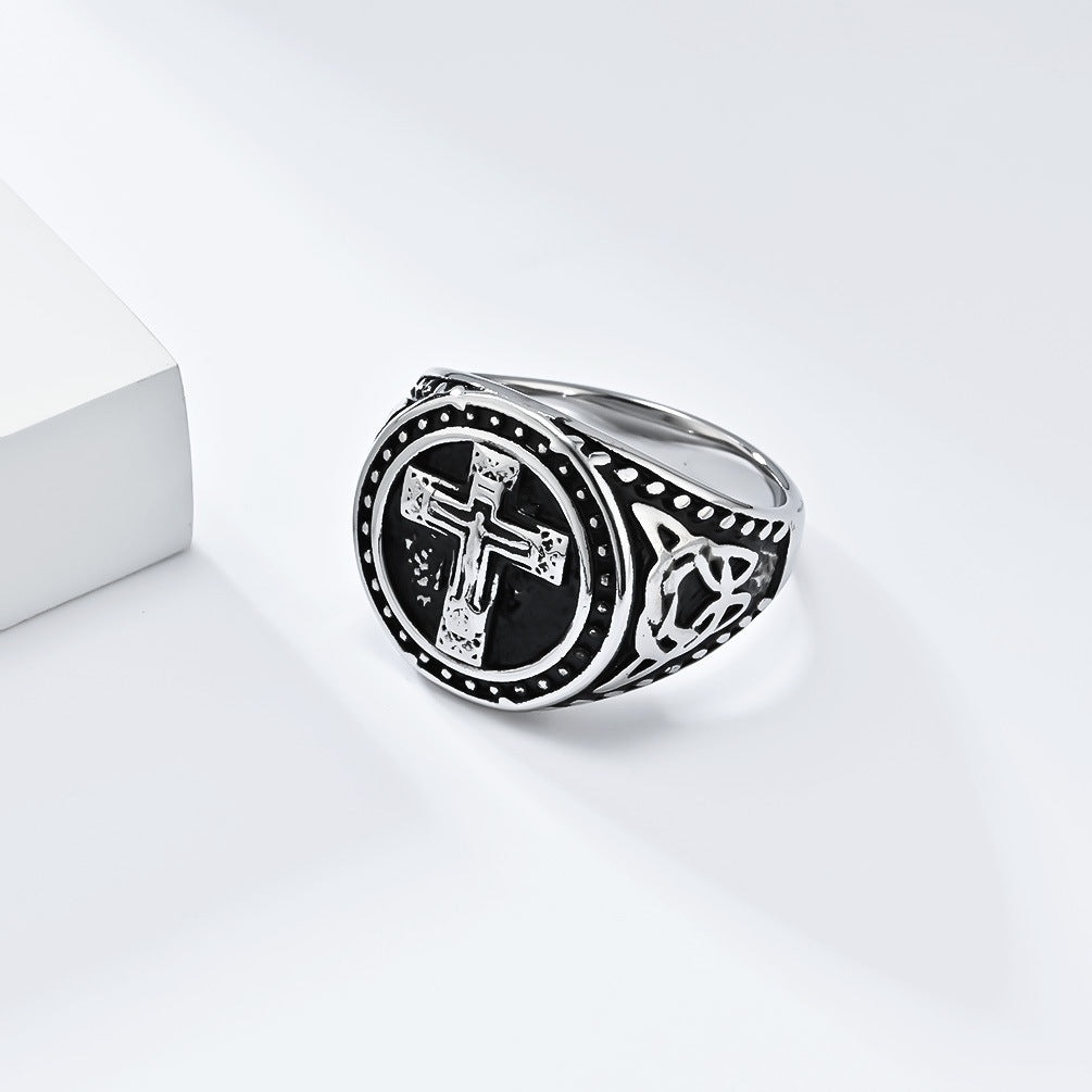 Planderful Titanium Cross Ring For Men Retro Punk Style Everyday Wear Hip Hop Jewelry