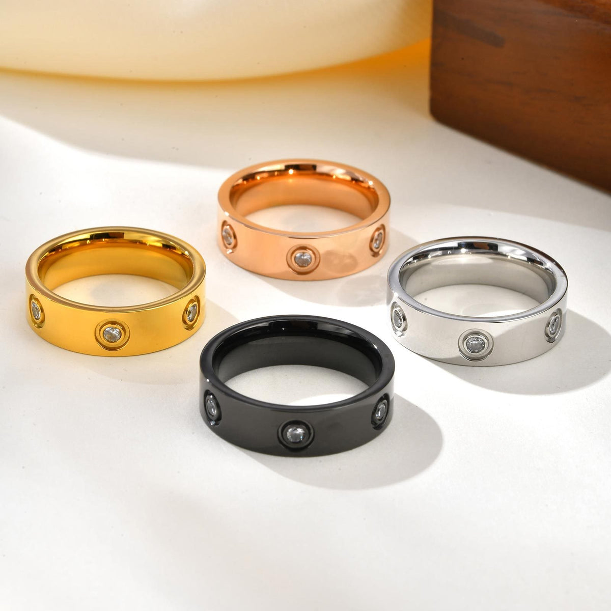 Hot-Selling Stainless Steel All-Light Inlaid With Six Zircon Wide 6mm Ring For Men &