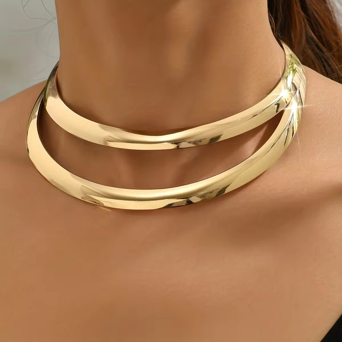 Planderful Savanna Rhythms Necklace – Stylish Double-Layer Hollow Metal Design