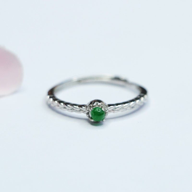 Sterling Silver Royal Ice Green Jade Braid Ring - Fortune's Favor Collection in Planderful