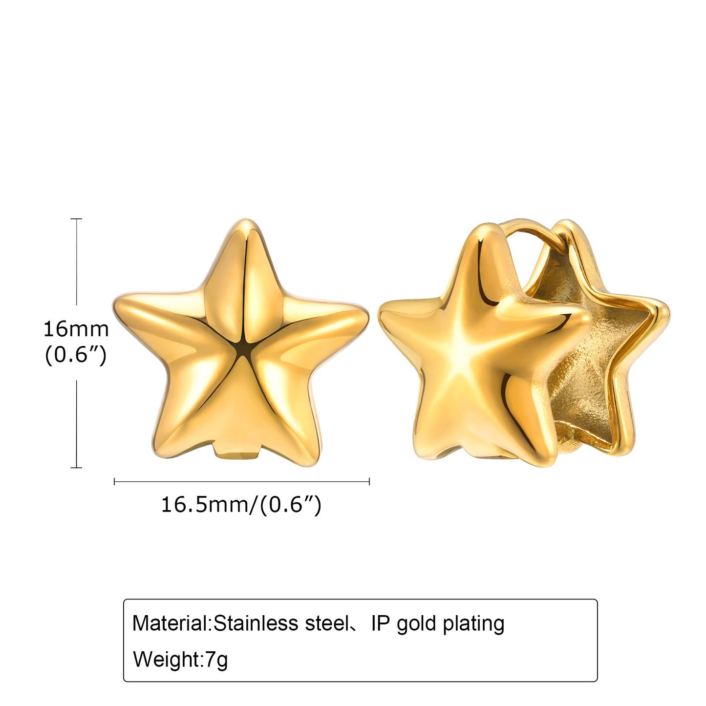 Fashion Personality INS Star Titanium Steel 18K Gold Earrings