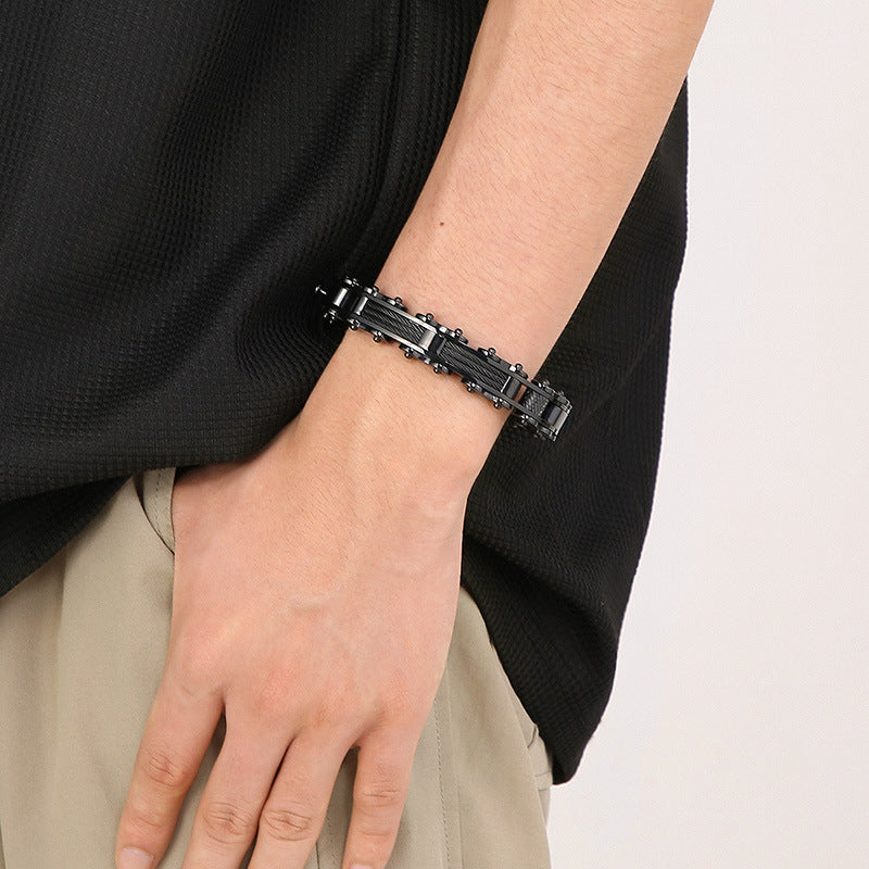 Trendy Steel Wire Bracelet for Men - Rock Fashion Vacuum Electroplated Bicycle Chain Design