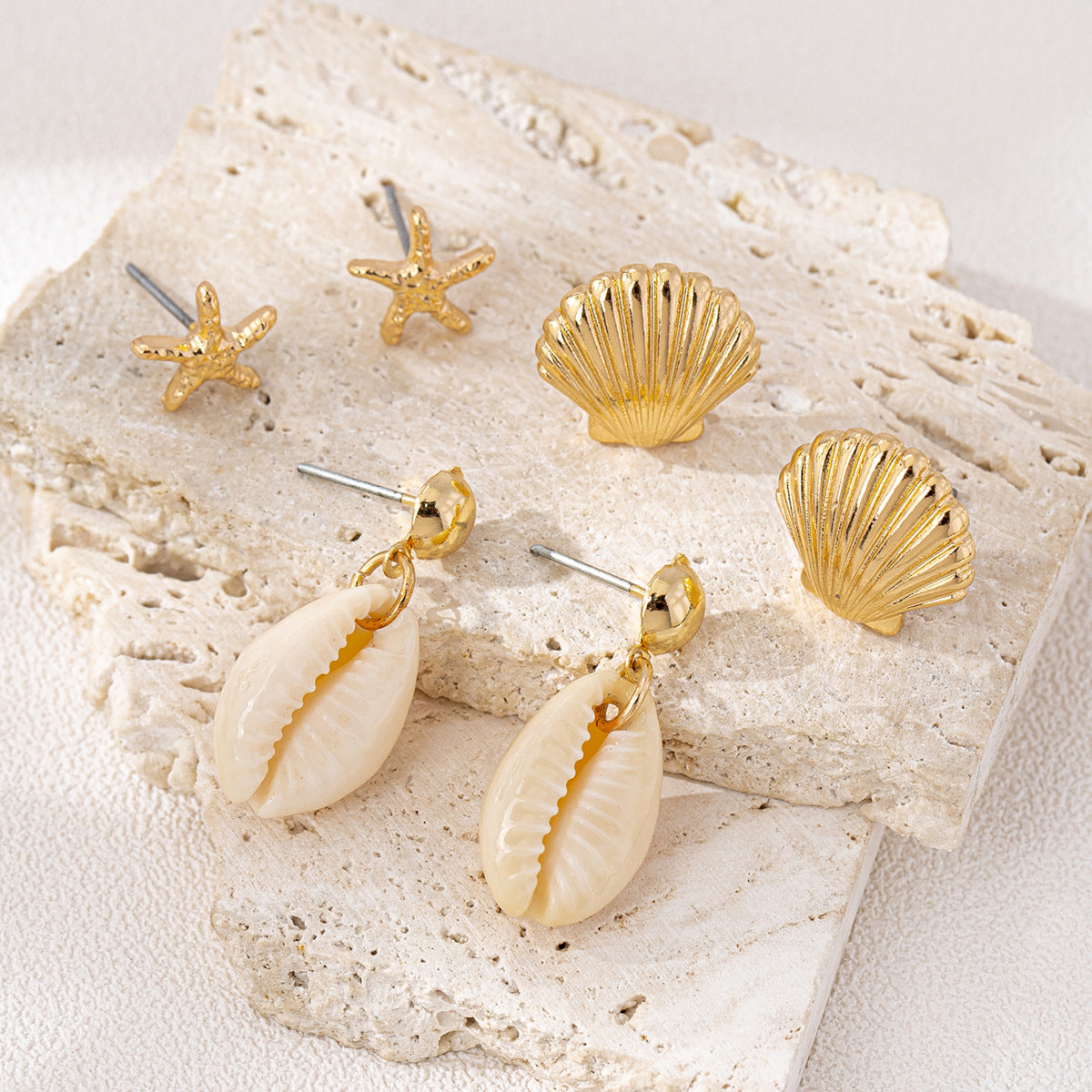 Planderful Vienna Verve Ocean Series Beach Wind Shell Starfish Stud Earrings Set – Perfect for Vacation Wear