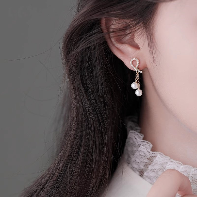 S925 Sterling Silver Rope Knot Imitation Pearl Stud Earrings