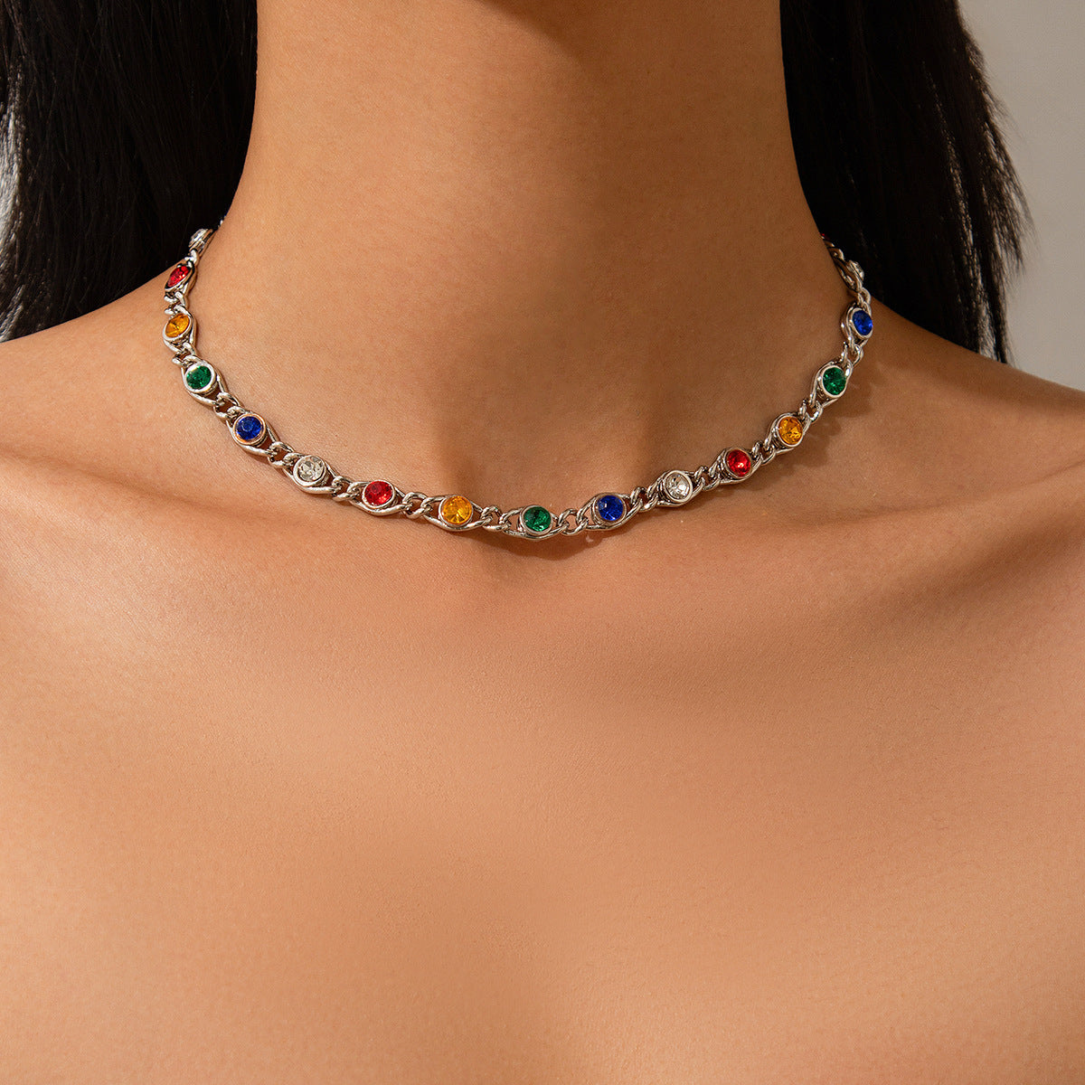 Colorful Crystal-Style Choker Necklace