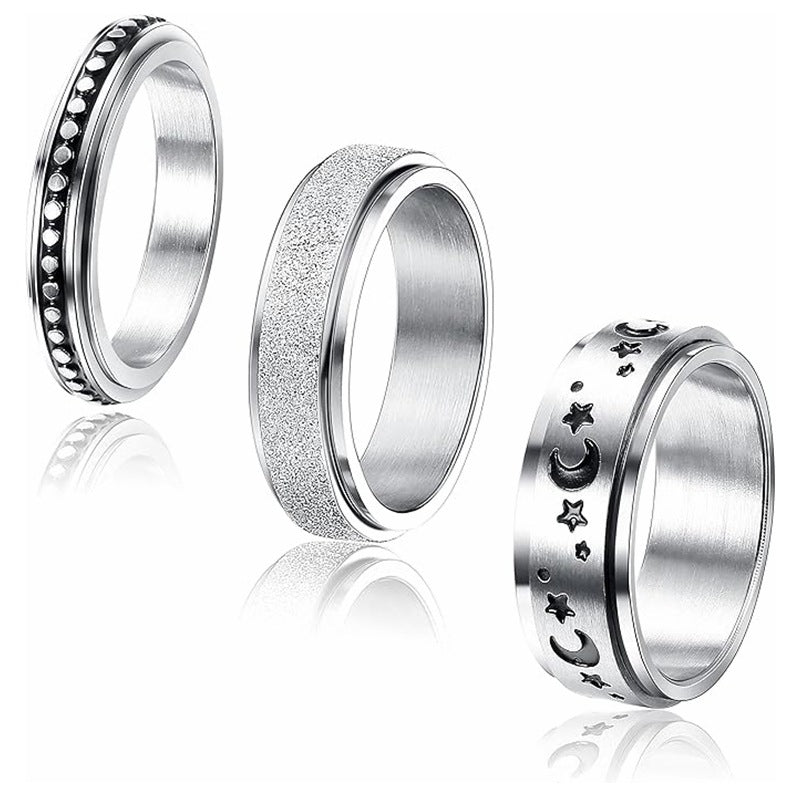Planderful Decompression Rotating Ring Unisex Titanium Steel With Star Moon Motif