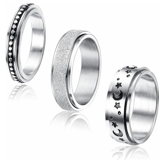 Planderful Decompression Rotating Ring Unisex Titanium Steel With Star Moon Motif