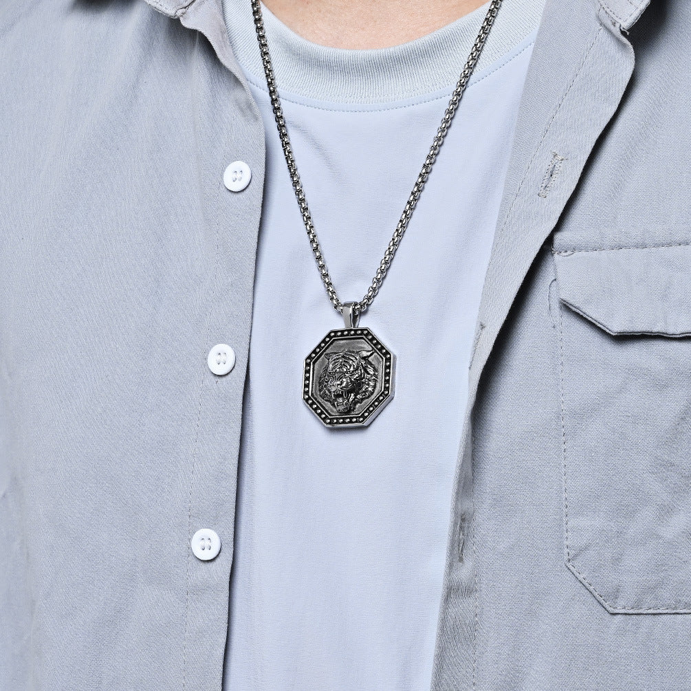 Cross-Border Retro Tiger Stainless Steel Necklace for Men