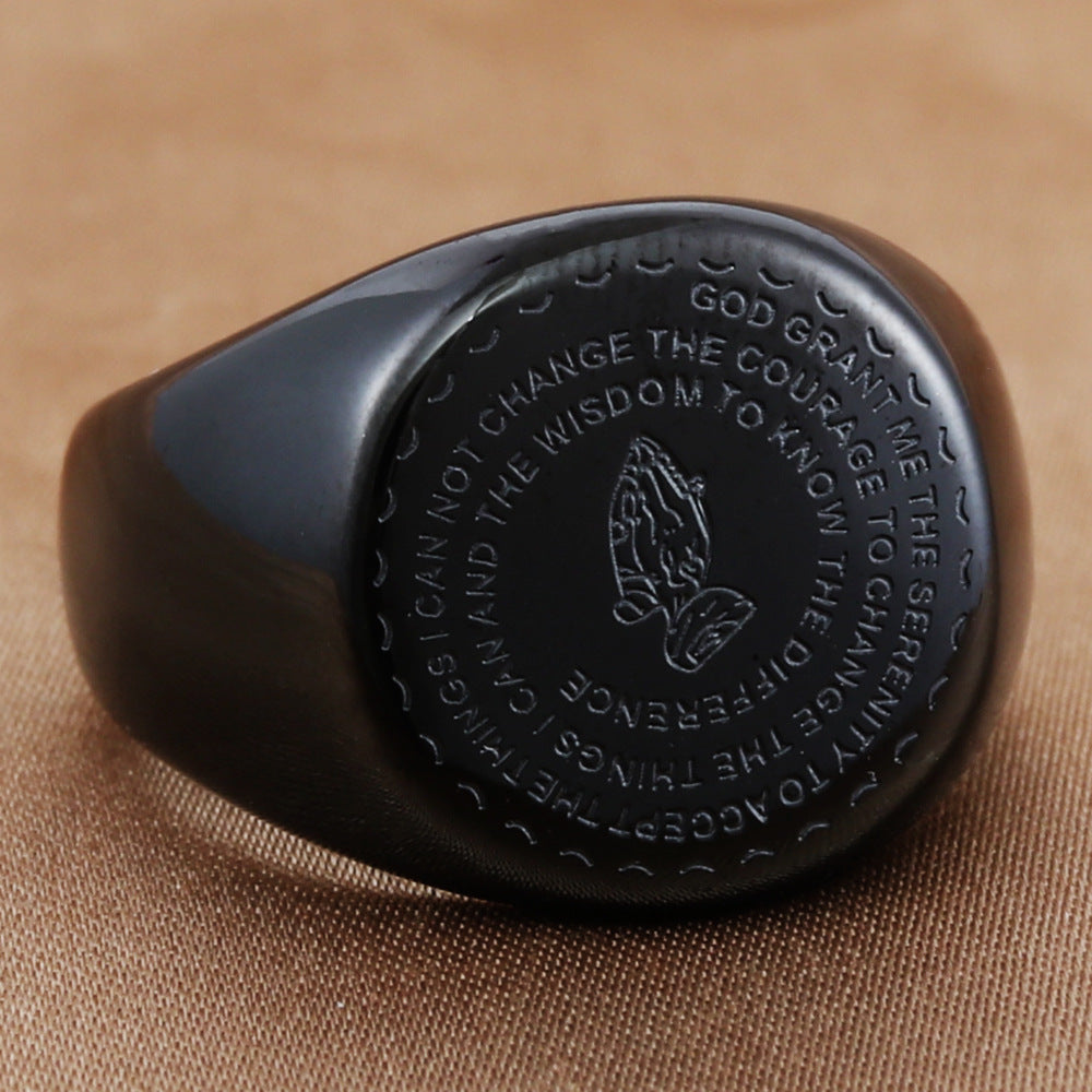 Personalized Retro Titanium Steel Prayer Ring for Men - Trendy European and American Jewelry Accessory
