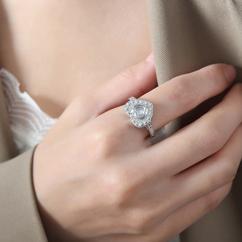 High-End Retro Style Zircon Titanium Steel Open Ring - Luxe European Charm