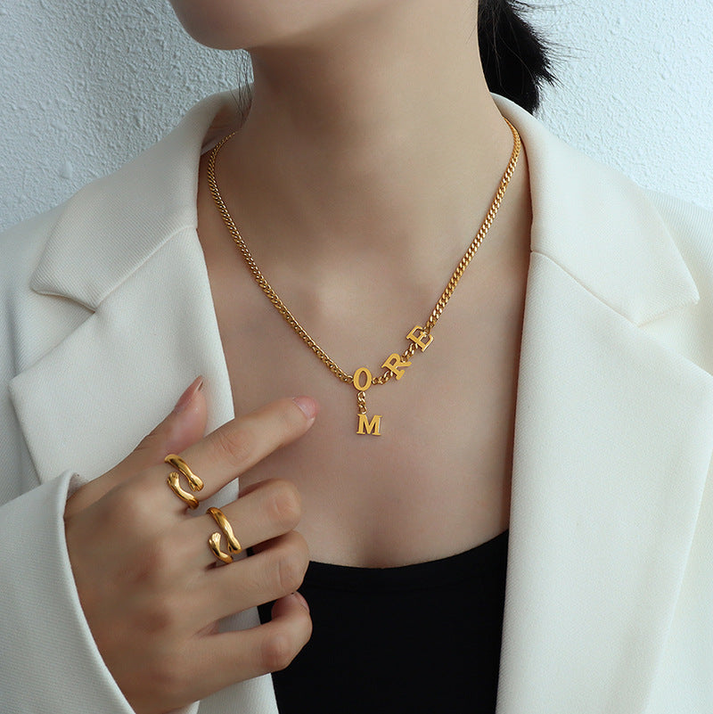 Golden French-English Letter Pendant Necklace - Stylish Stainless Steel Jewelry