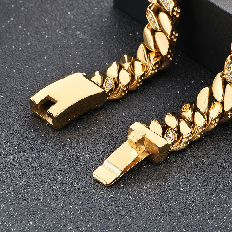 Planderful Mens Hip Hop Titanium Zircon 12mm Cuban Chain