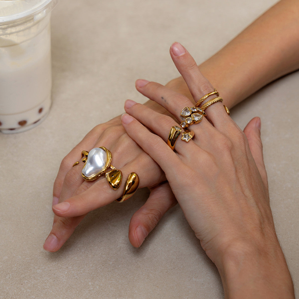 Planderful Snake Shaped Opening Ring Vienna Verve Stainless Steel Zircon Imitation Pearl Star Accent For Women