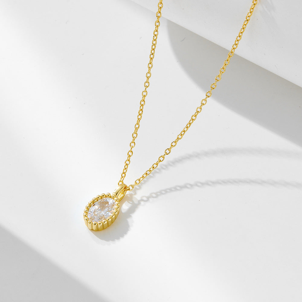 S925 Sterling Silver-Plated 14K Gold Luxury Necklace with Oval Zircon Pendant