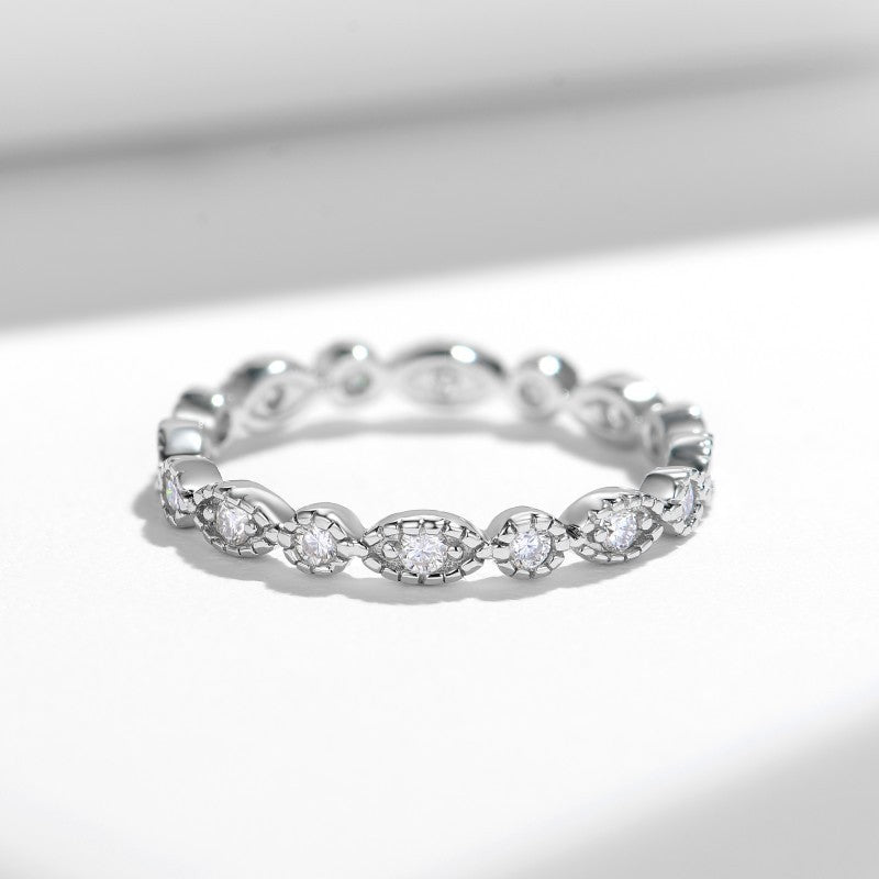 Planderful Moissanite Ring Sparkling 0.45ct Sterling Silver 1.8mm Stacking For Women