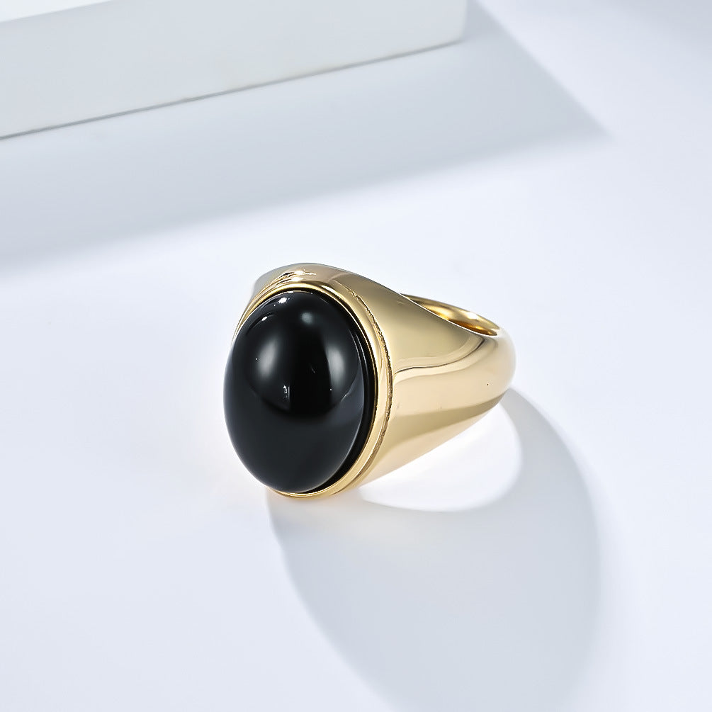 Planderful Men's Tiger's Eye Ring With Smooth Egg Shaped Stone Titanium Steel Jewelry For Everyday Style