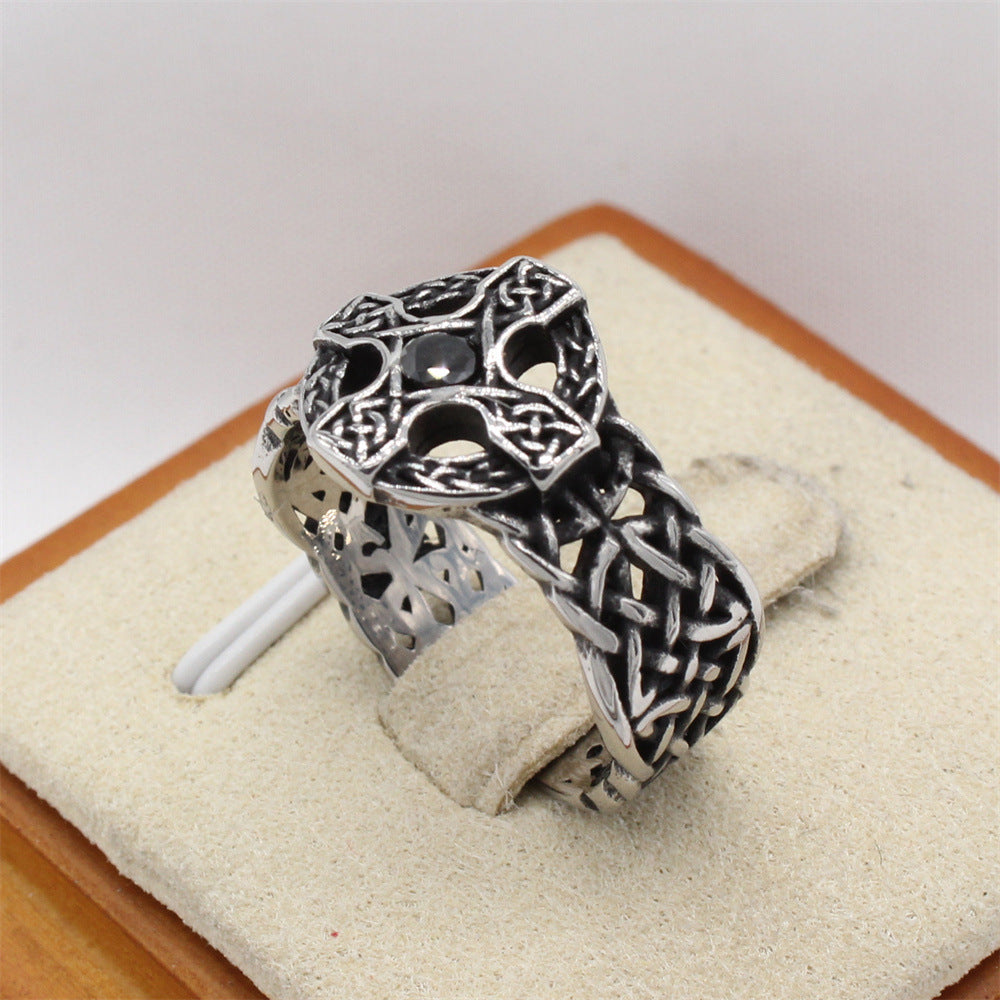 Planderful Titanium Steel Ring For Men And Unisex Retro Cross Design Everyday Genie Protection Statement