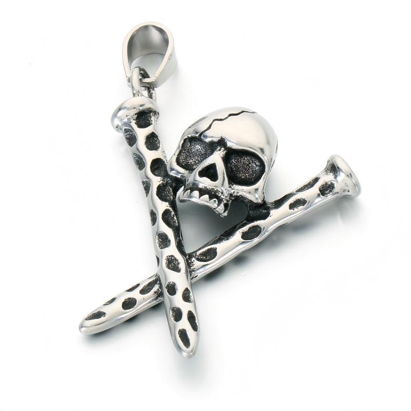 Viking Weapon Element Pendant Punk Street Double Knife Skull Baseball Bat Skull Necklace