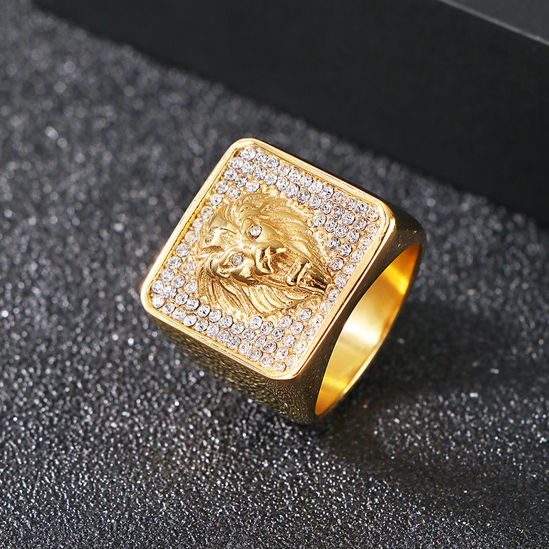 Planderful Mens Titanium Ring Lion Head Zircon Cross