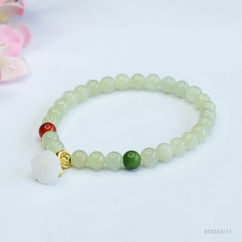 Qingshui Hetian Jade Lotus Charm Bracelet