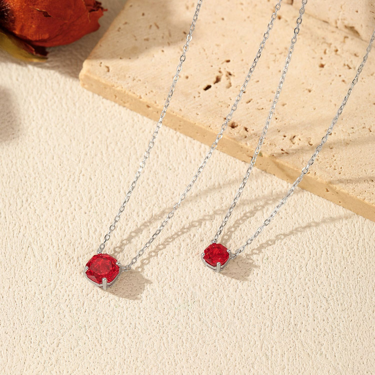 925 Sterling Silver Pomegranate Red Rose-Cut Zircon Necklace