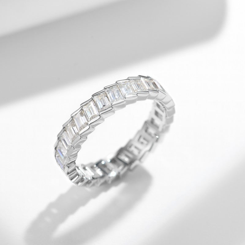 Planderful Moissanite Eternity Ring S925 Silver 2x3mm Rectangular Stones For Her Gift Idea