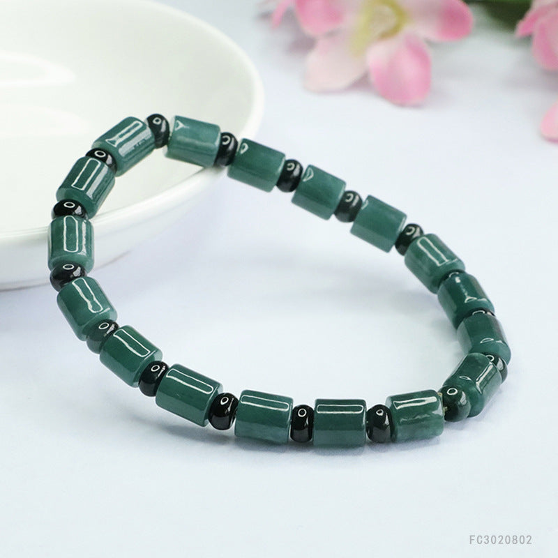 Blue Water Jadeite Cylinder Bead 7 mm Beaded Bracelet