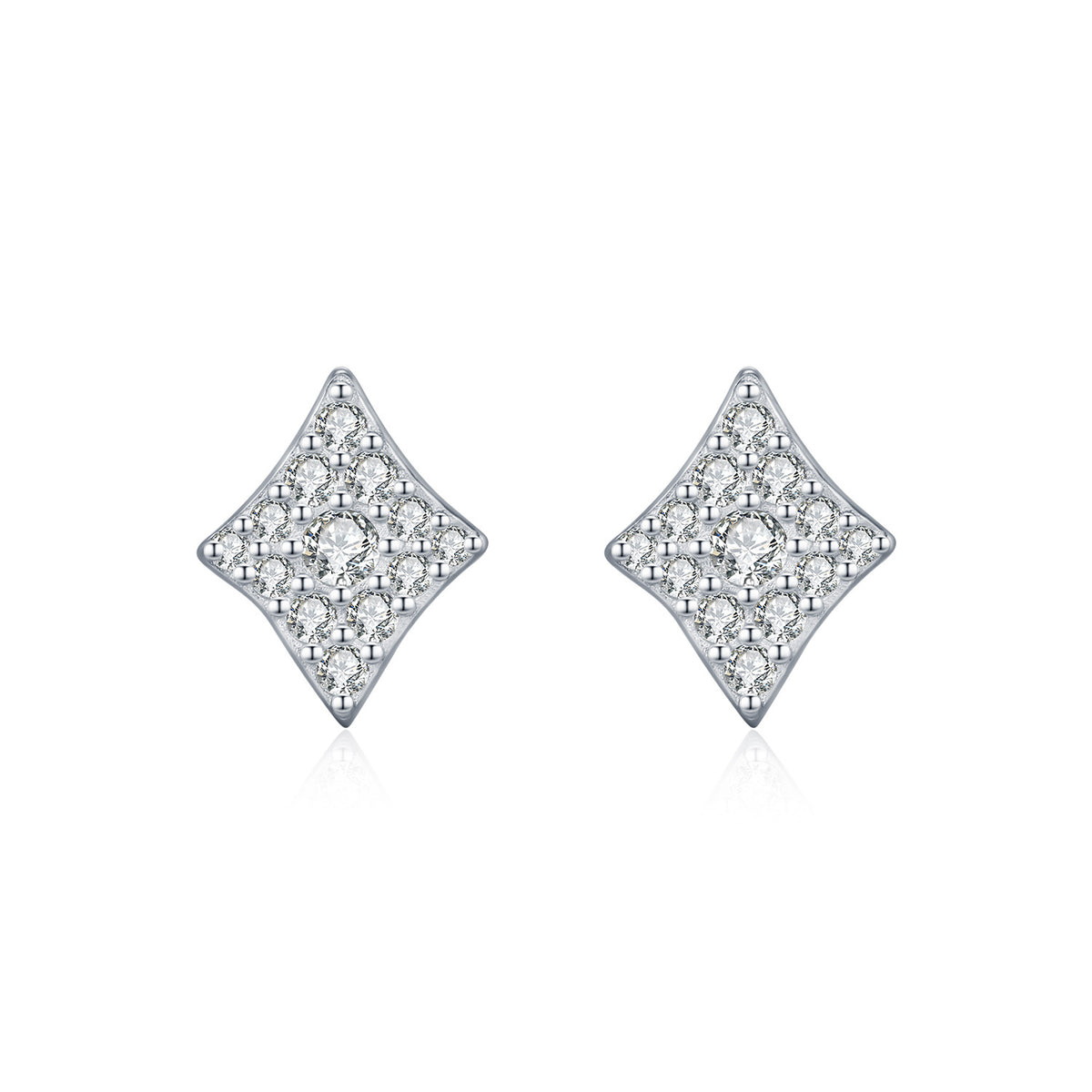 925 Sterling Silver Playing Card Floral Square Moissanite Stud Earrings