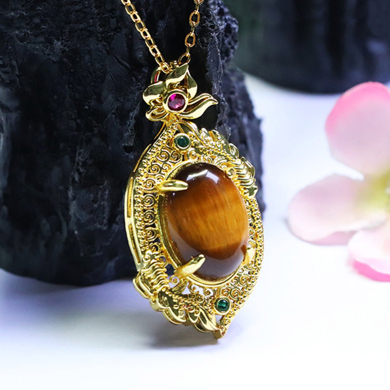 Yellow Tiger Eye Pisces Pendant — No Chain