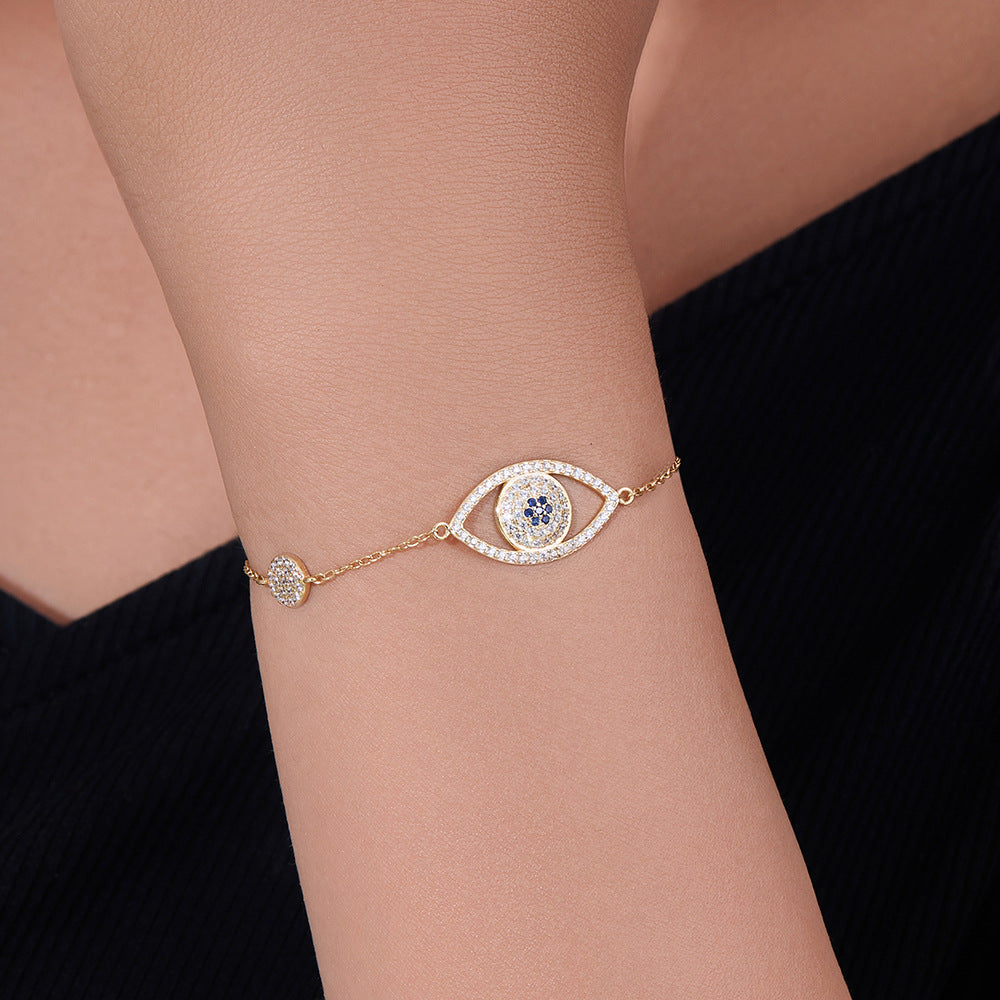 And Devil's Eye Inlaid Zircon Sterling Silver Bracelet Silver