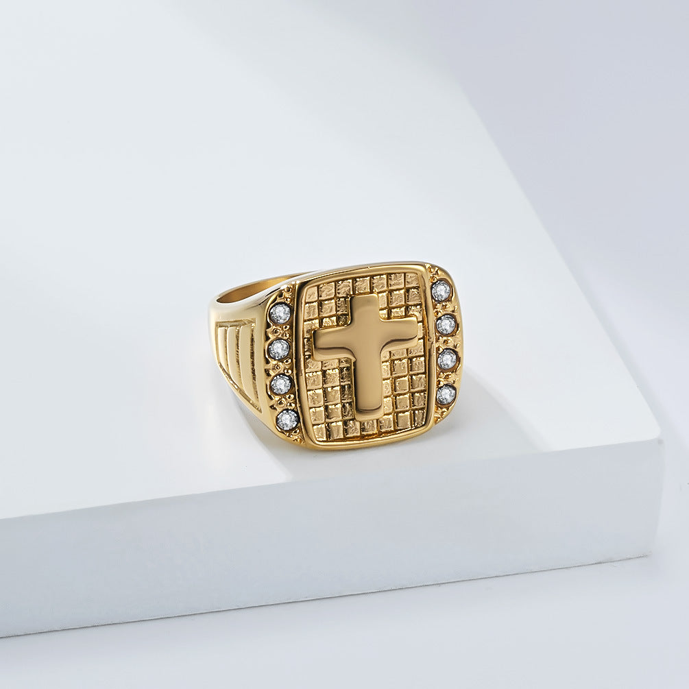 Planderful Cross Titanium Steel Ring For Men With Zircon Inlay Everyday Genie Luxury Jewelry