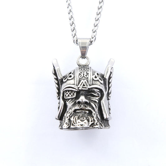 Amazon One-Eyed Warrior Head Pendant Nordic Steel Necklace