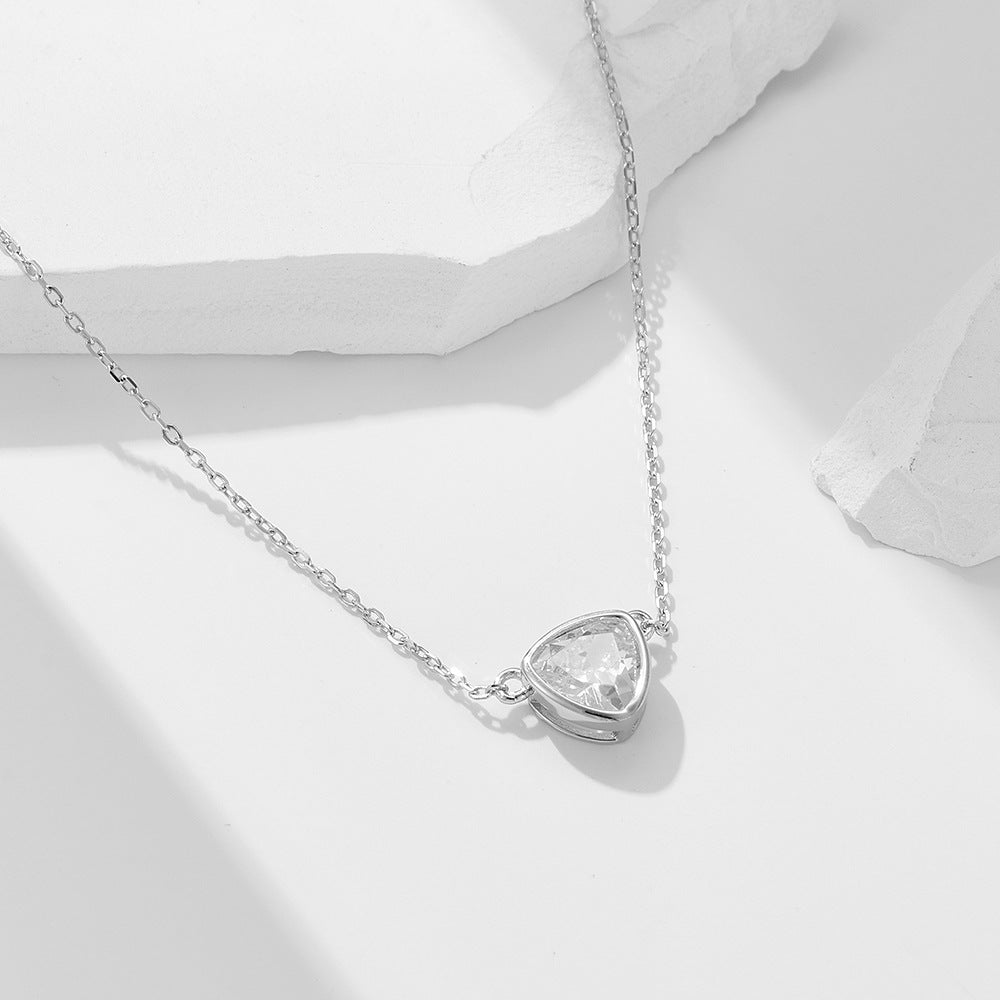 S925 Sterling Silver Geometric Triangular Zircon Pendant Necklace Single Clavicle Chain