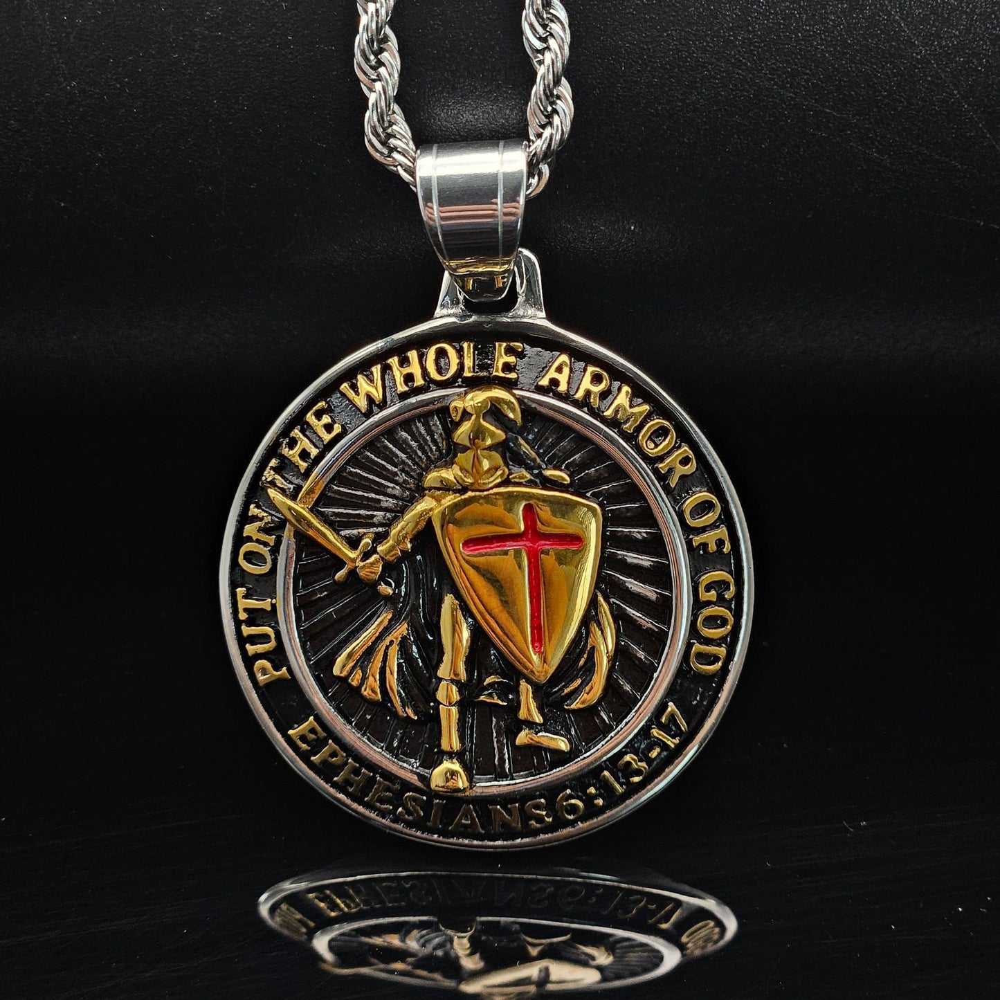 Planderful Red Cross Shield Templar Necklace Titanium Steel Gold Plated Epoxy Pendant Unisex Protection Statement