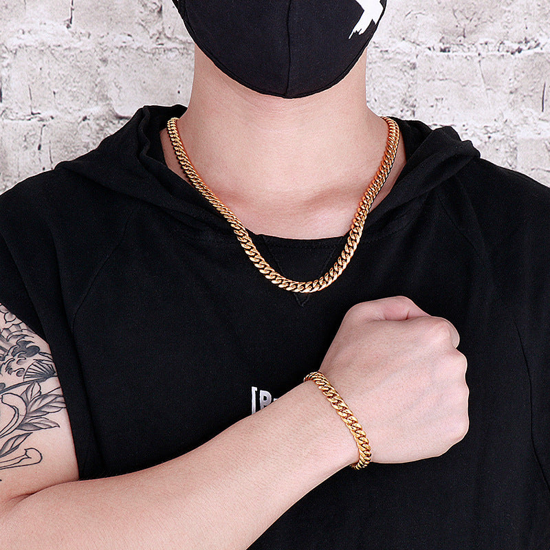 Daily Trendy Men's 8mm Double Weaving Round Grinding Men's Stainless Steel Necklace, Minimalist