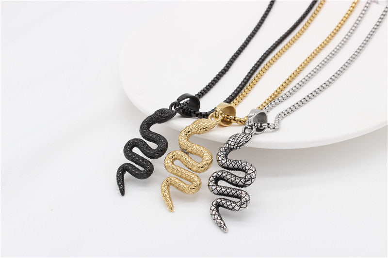 Titanium Steel Snake Pendant For Men And Unisex By Planderful Retro European American Style Protection Symbol