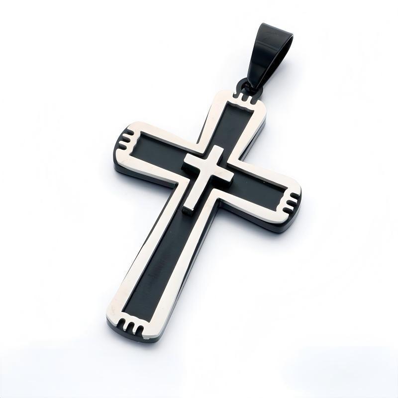 Functional Vacuum Electroplating Mixed Color Double Layer Embedded Small Cross Toothed Stainless Necklace