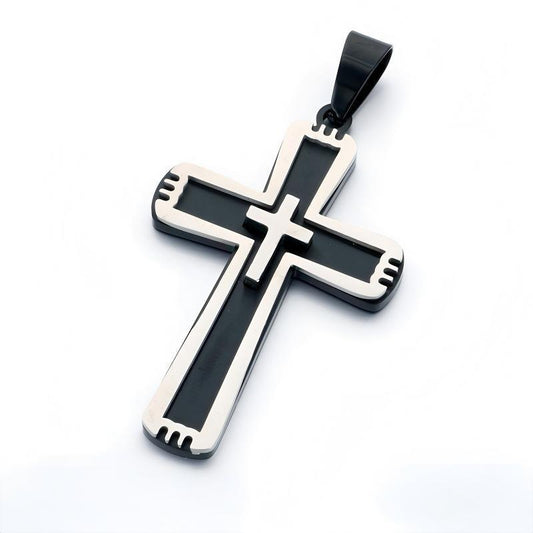 Functional Vacuum Electroplating Mixed Color Double Layer Embedded Small Cross Toothed Stainless Necklace