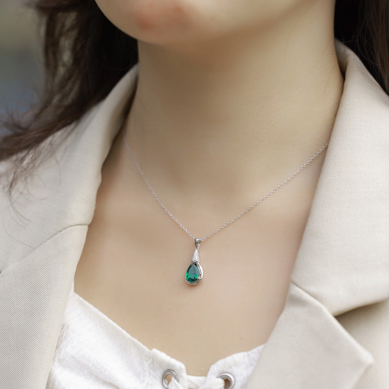 Planderful Gala Fireworks Necklace – Elegant Water Drop-shaped Lab Grown Emeralds