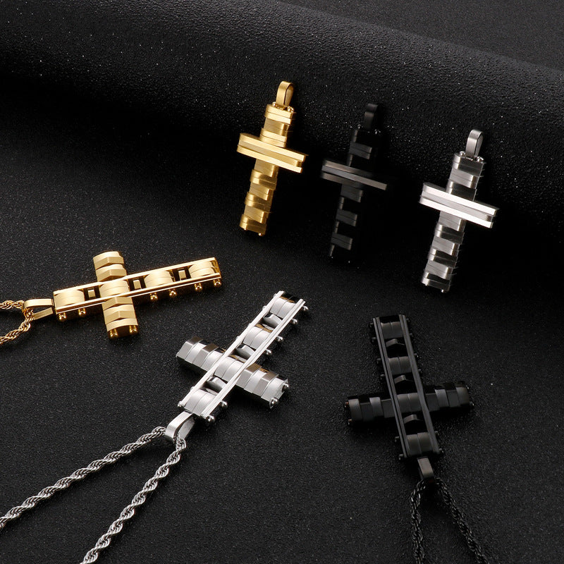 Hip-Hop Men's Personalized Irregular Cross Pendant Necklace in Stainless Steel and Titanium