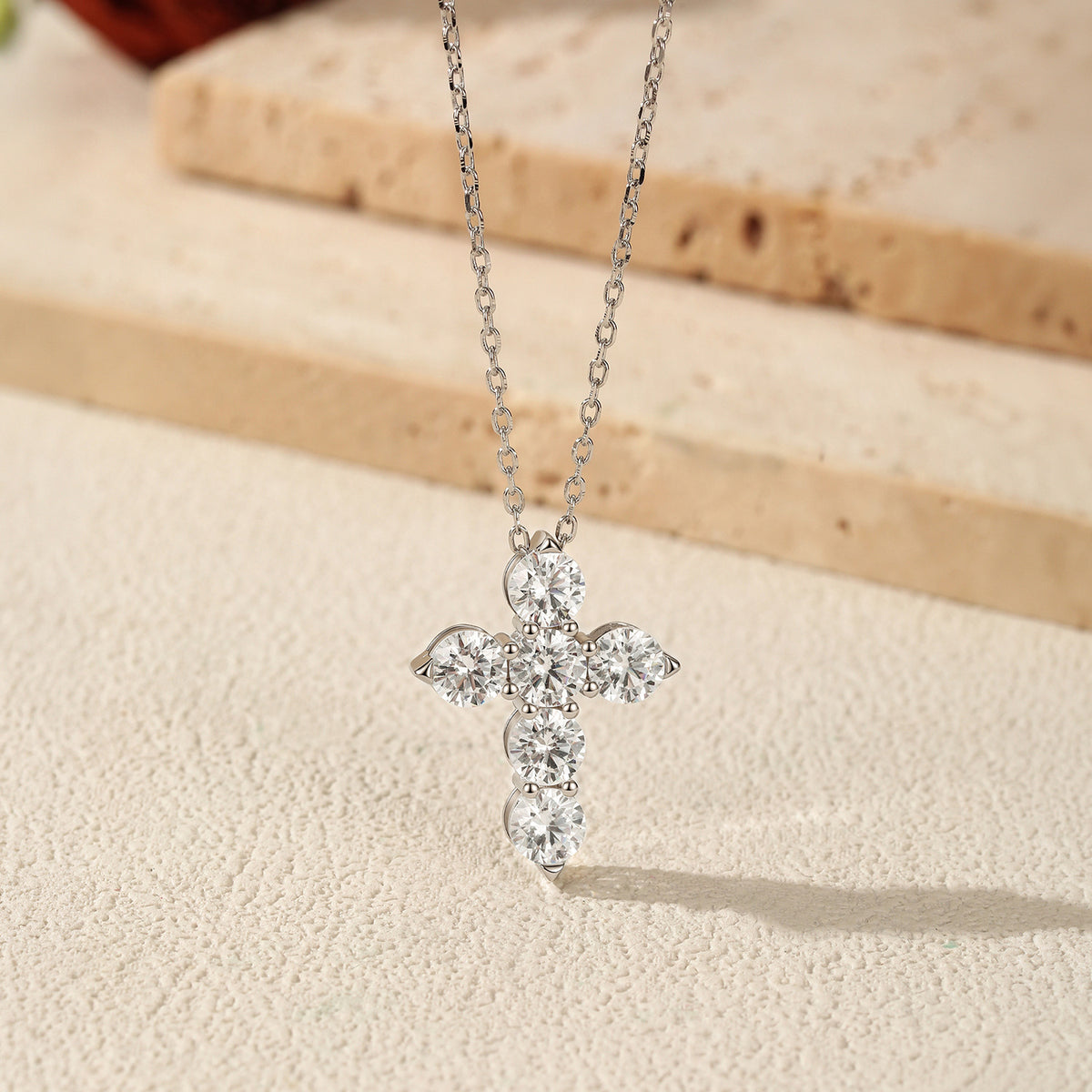 925 Sterling Silver Vintage Cross Moissanite Necklace