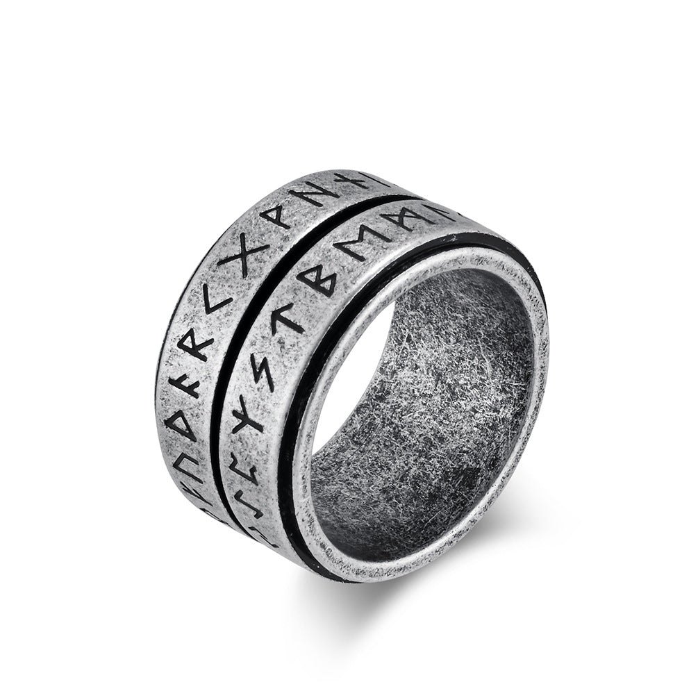 Planderful Viking Ring With Rotating Text Engraving For Men Titanium Steel Vintage Nordic Style