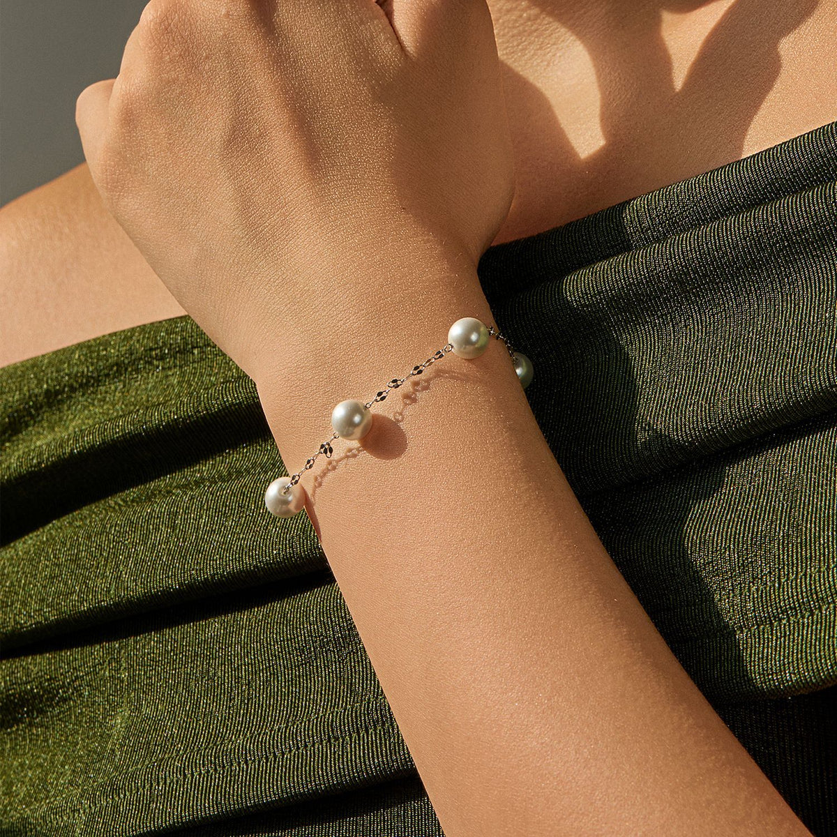925 Sterling Silver Pearl Chain Bracelet