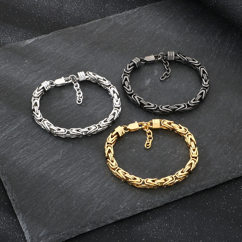 Byzantine Titanium Steel Bracelet – Hip Hop V-Shaped Emperor Chain 6mm Stainless Steel