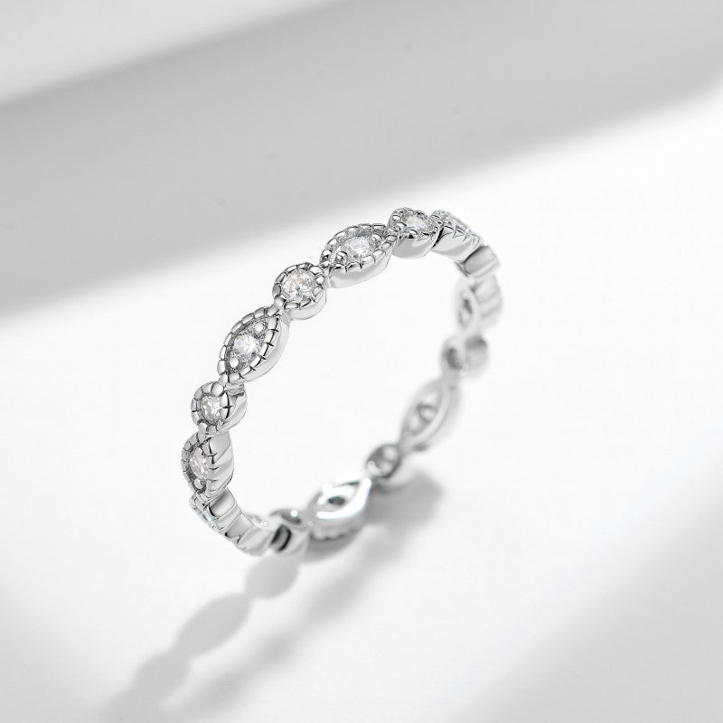 Planderful Moissanite Ring Sparkling 0.45ct Sterling Silver 1.8mm Stacking For Women