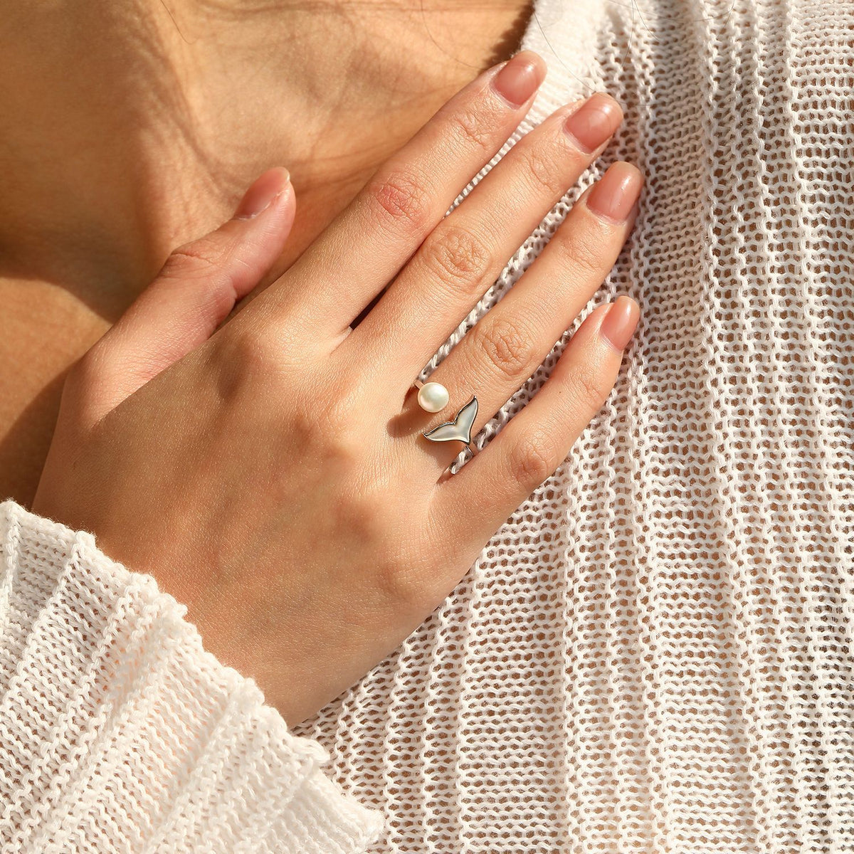 925 Sterling Silver Pearl Mermaid Tail Ring